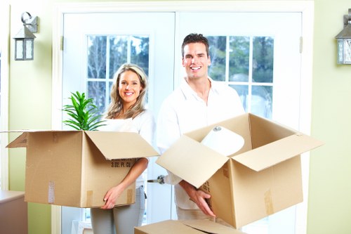 Commercial office moving team handling desks and storage during a Shepherds Bush relocation